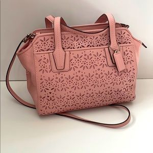 Blush Coach laser cut handbag, cross body & tote